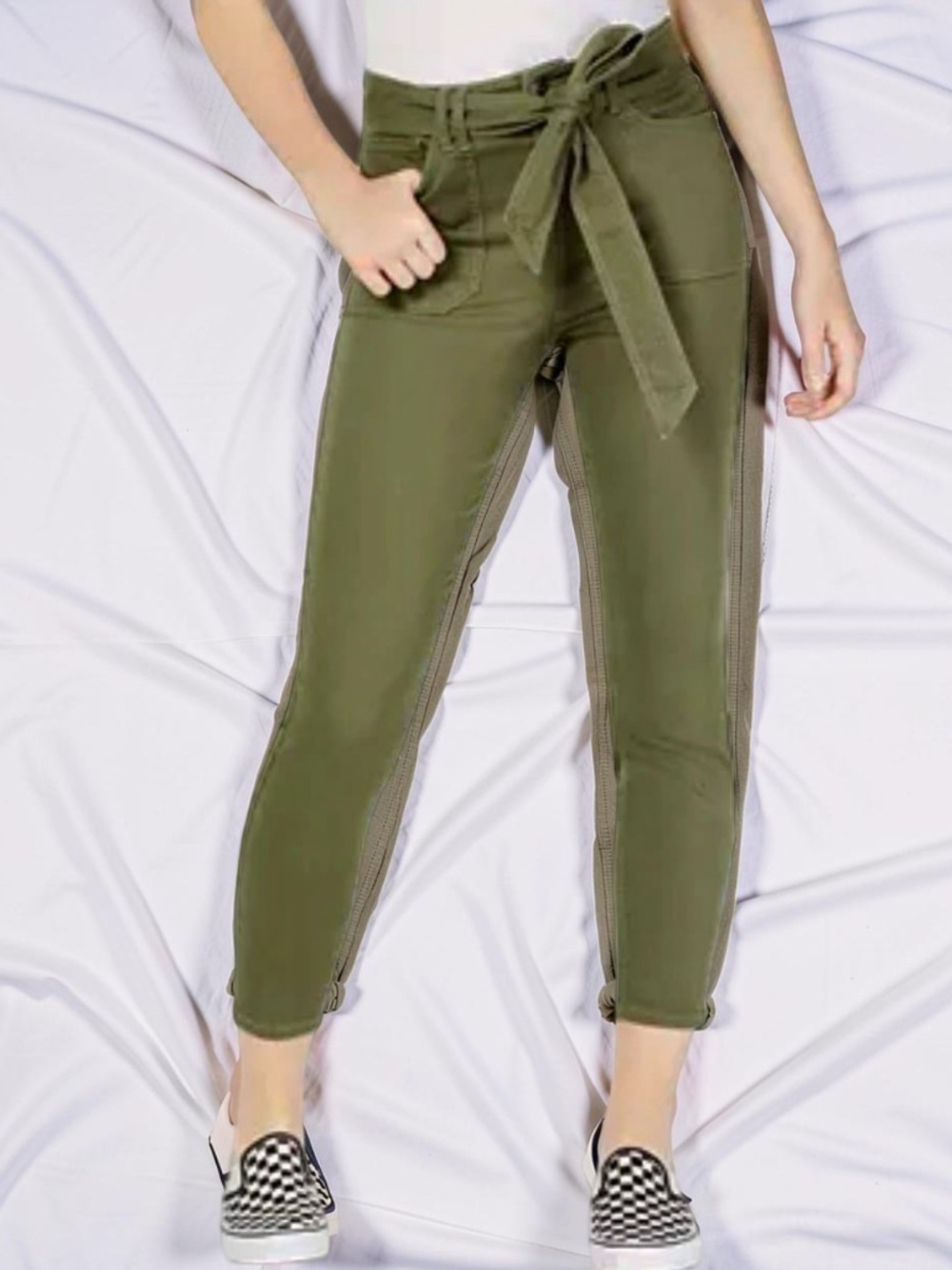 Vanilla Star Olive Green High Rise Tie Waist Skinny Pants Size 5
